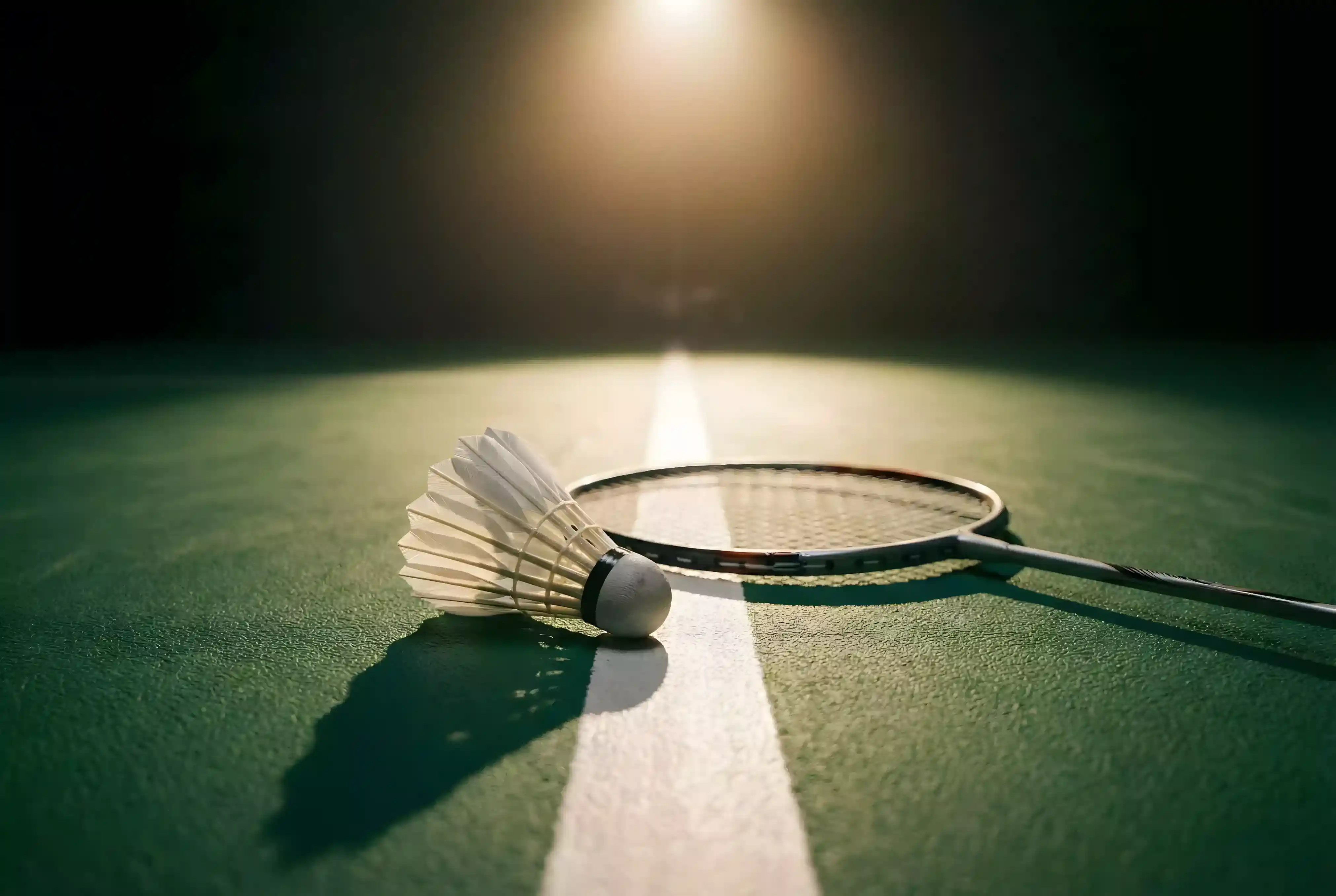 Badminton Wetten Bonus — Federball und Schläger auf dem Court unter Hallenlicht