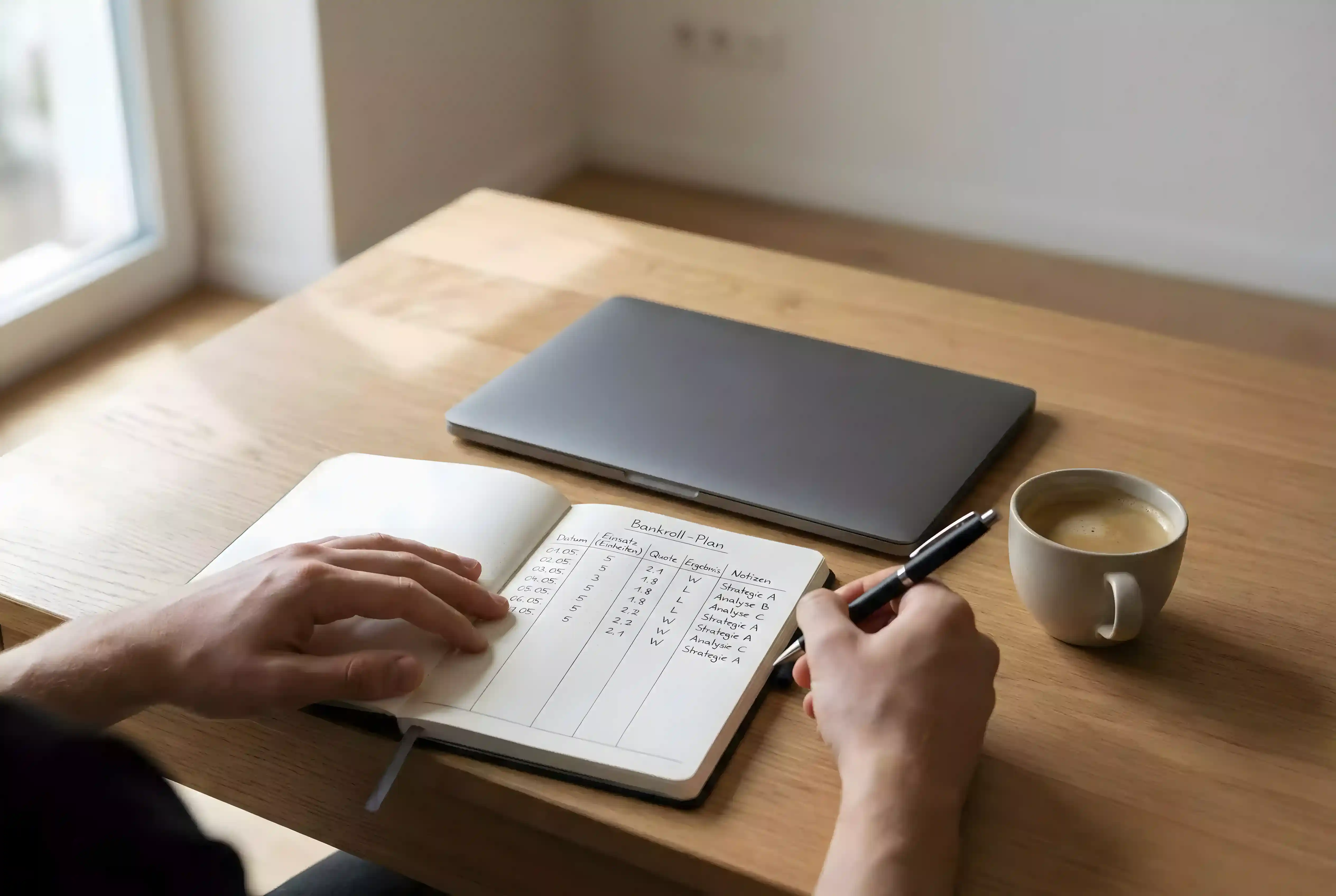 Bankroll-Management für Badminton Sportwetten — Person plant Einsätze am Notizbuch